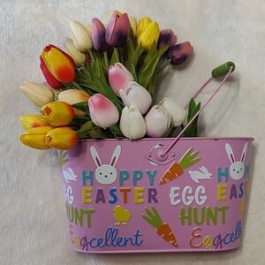 Easter Egg Hunt Pink Metal Basket